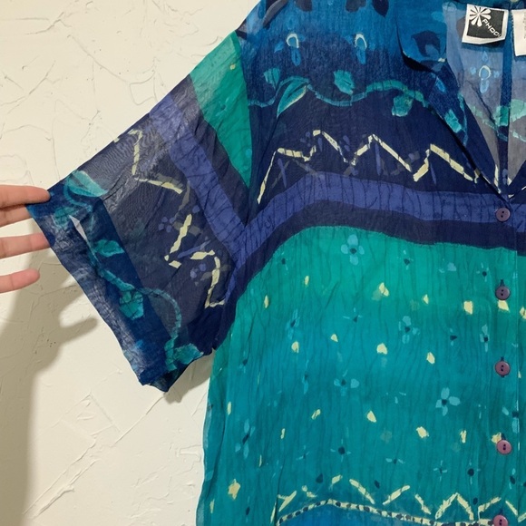 Vintage Phool Women's Plus Sz Button Front Blue Patterned Sheer Blouse/ Tunic 3X - Picture 5 of 8